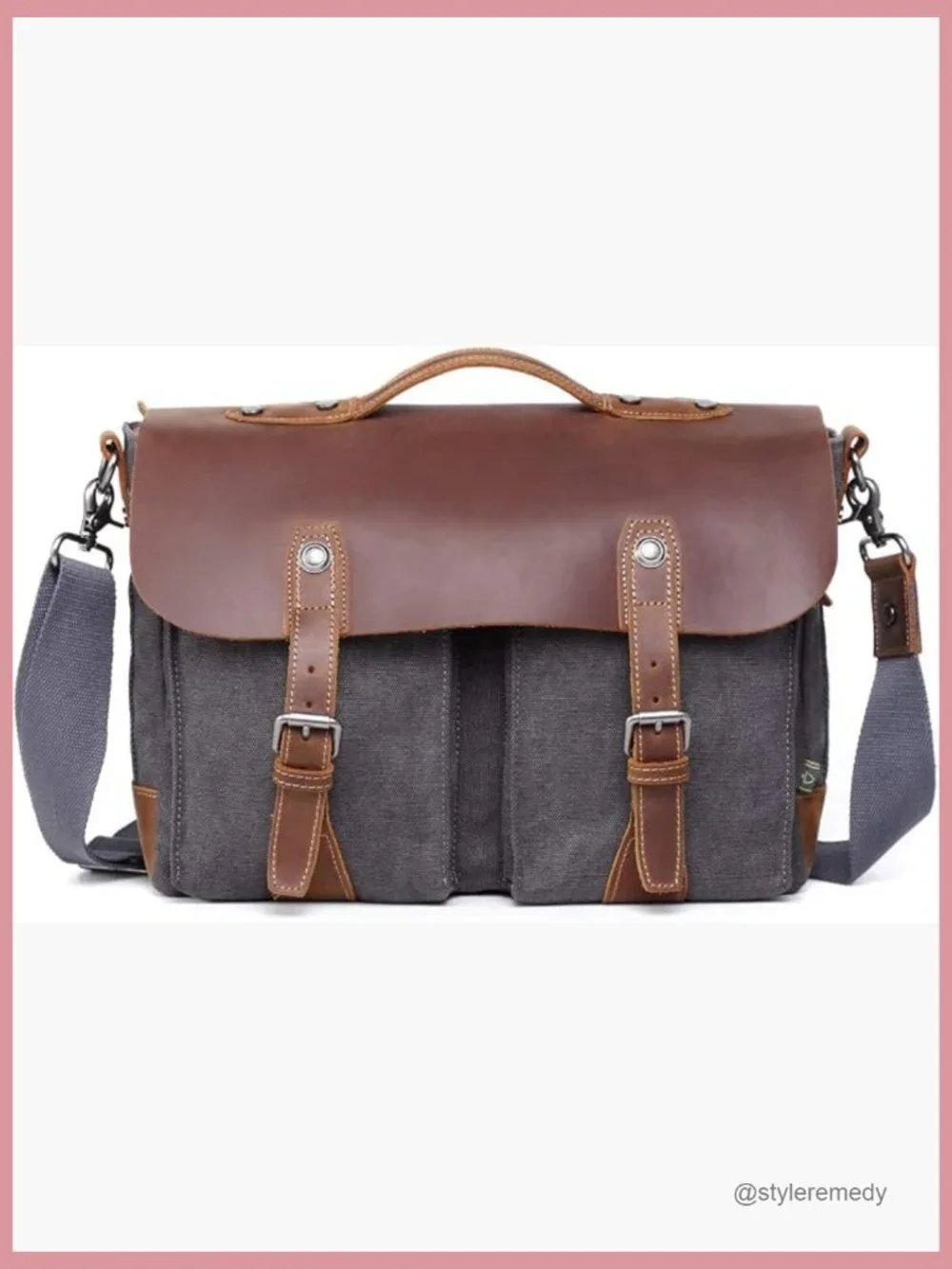 Handcrafted Washed Cotton Canvas Messenger Bag with Genuine Leather Accents
